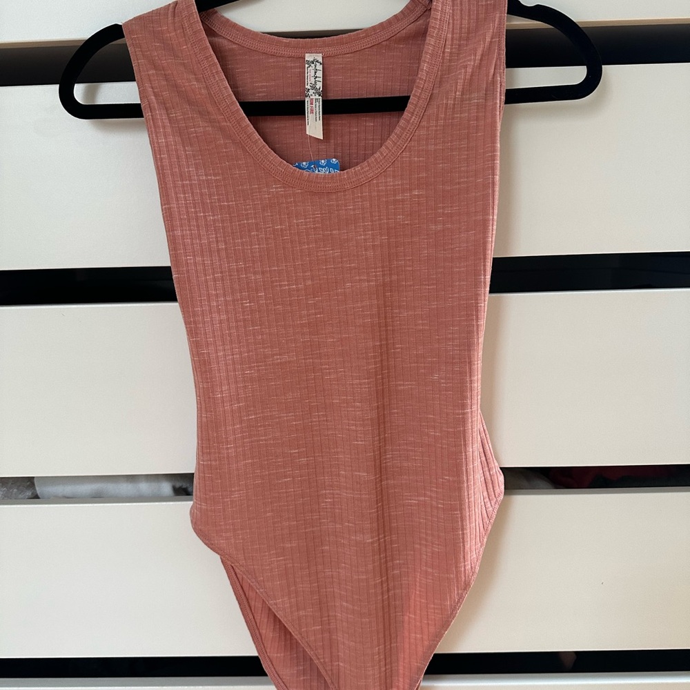Free People Pink Ribbed Bodysuit One Piece